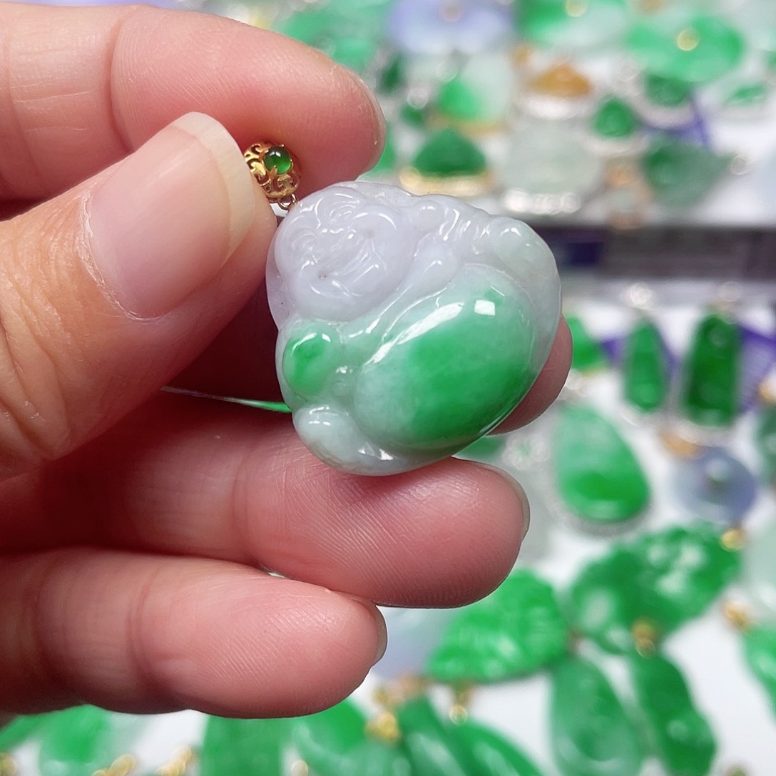 吊坠(不含链)18K金镶嵌翡翠
