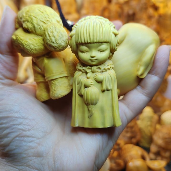 香榧木黄杨木美女手把件