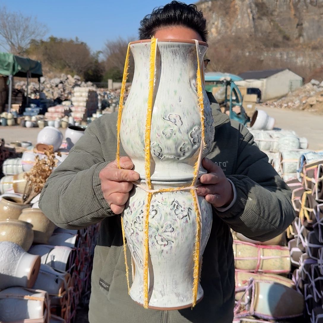 紫砂花盆口16高26（两个美人鱼彩色梅花