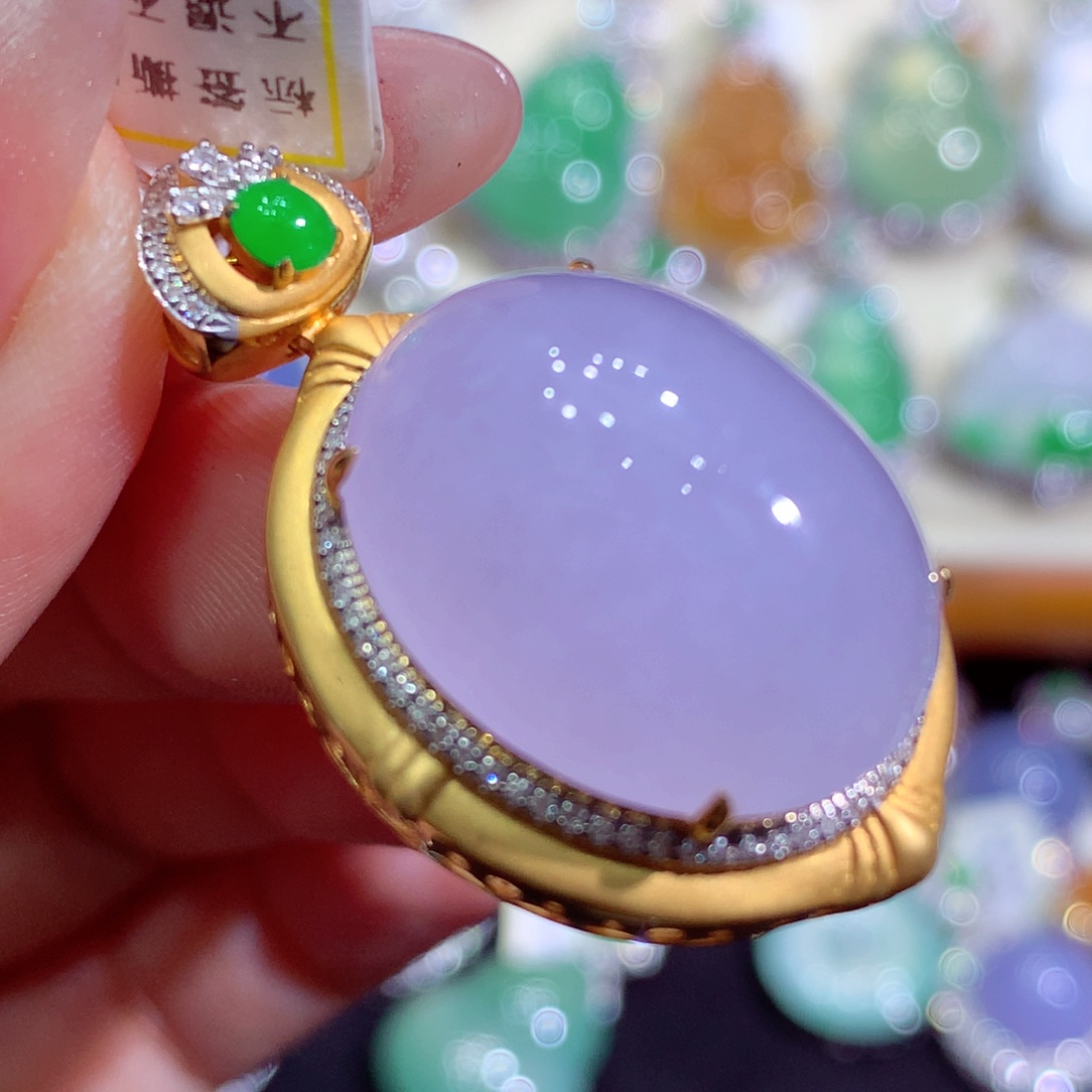 翡翠18K金镶嵌吊坠(不含链)