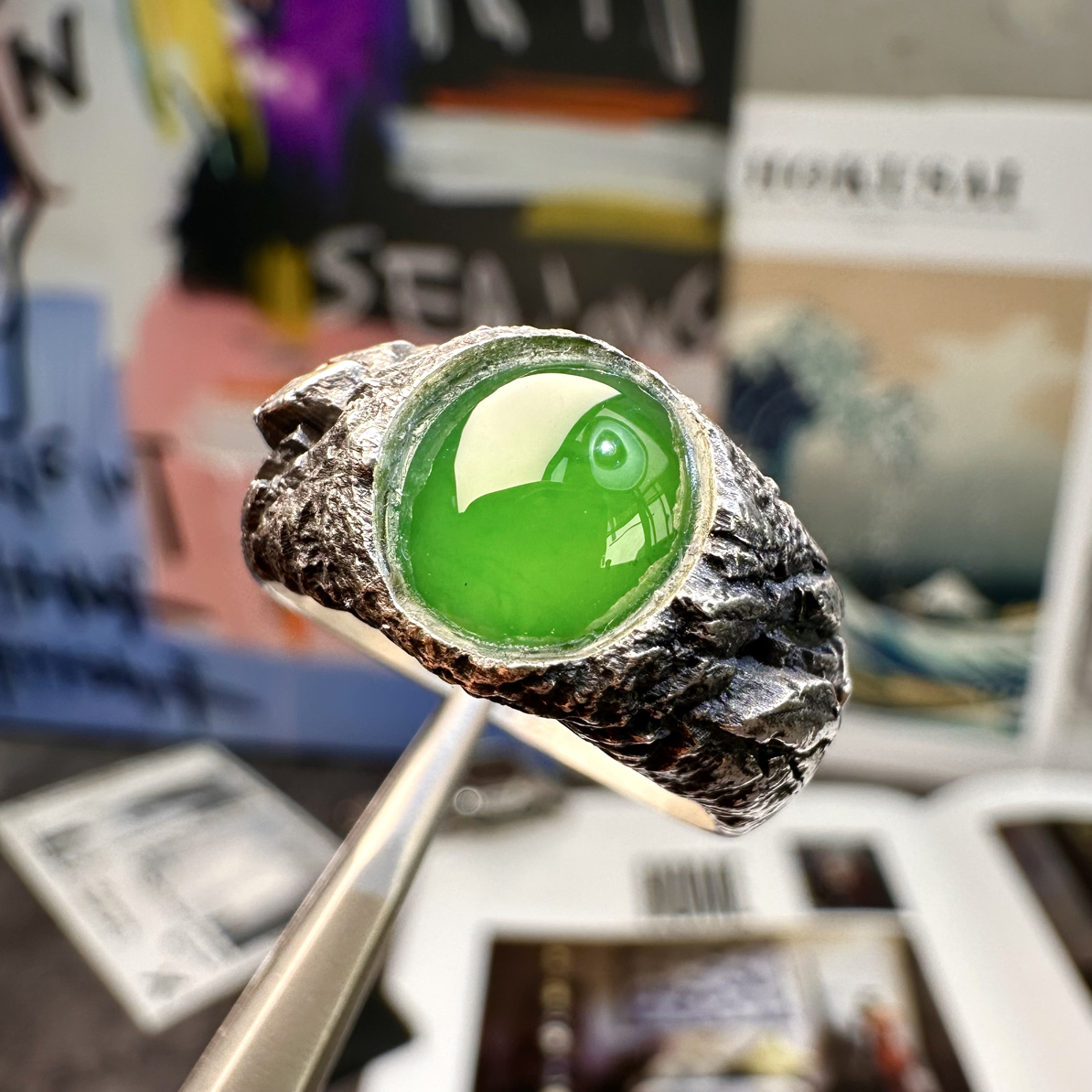 沙丘 Dune 冰阳绿复古银戒 天然缅甸翡翠 贡山商店