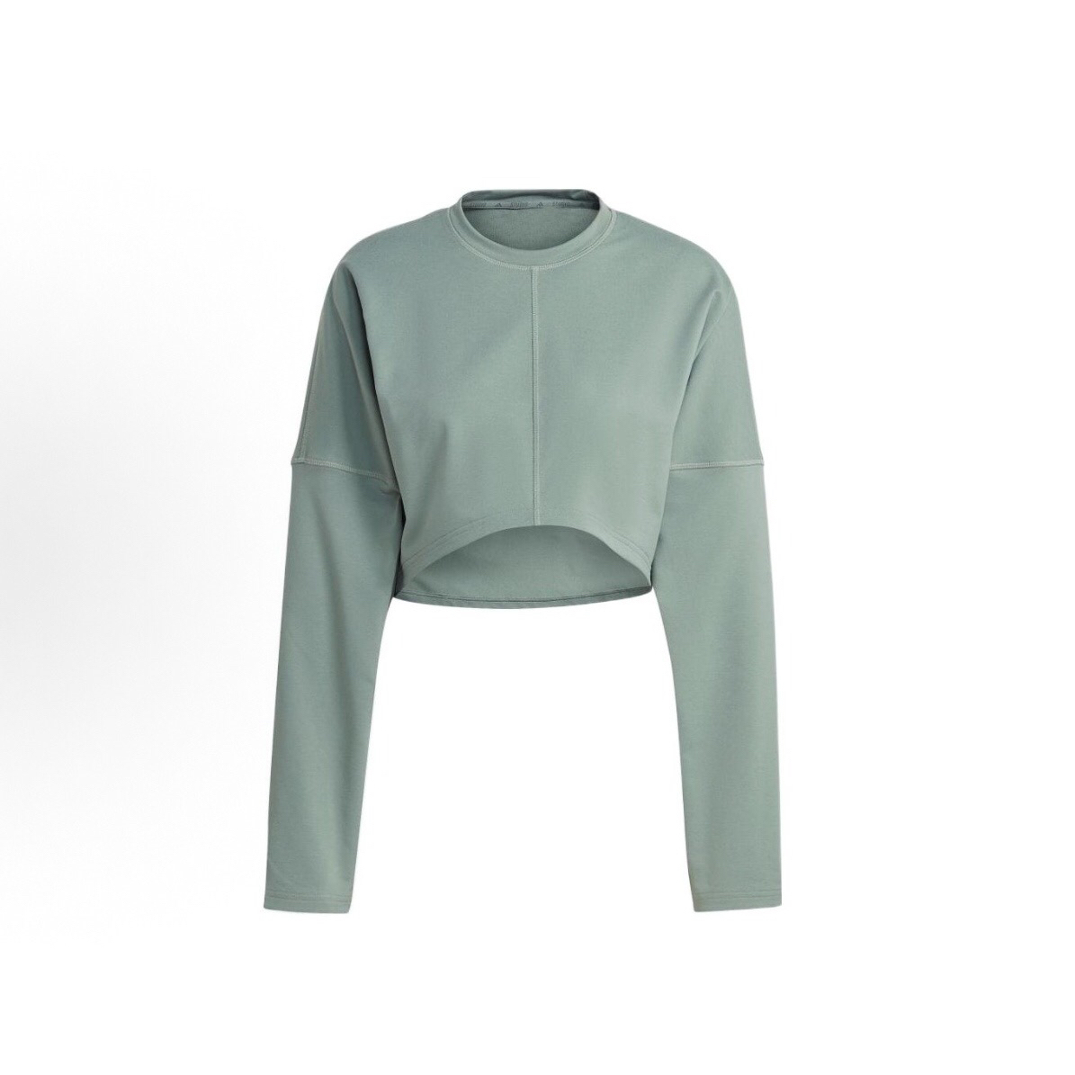 adidas 纯色Logo印花短款圆领长袖卫衣 女款 银绿HR5086
