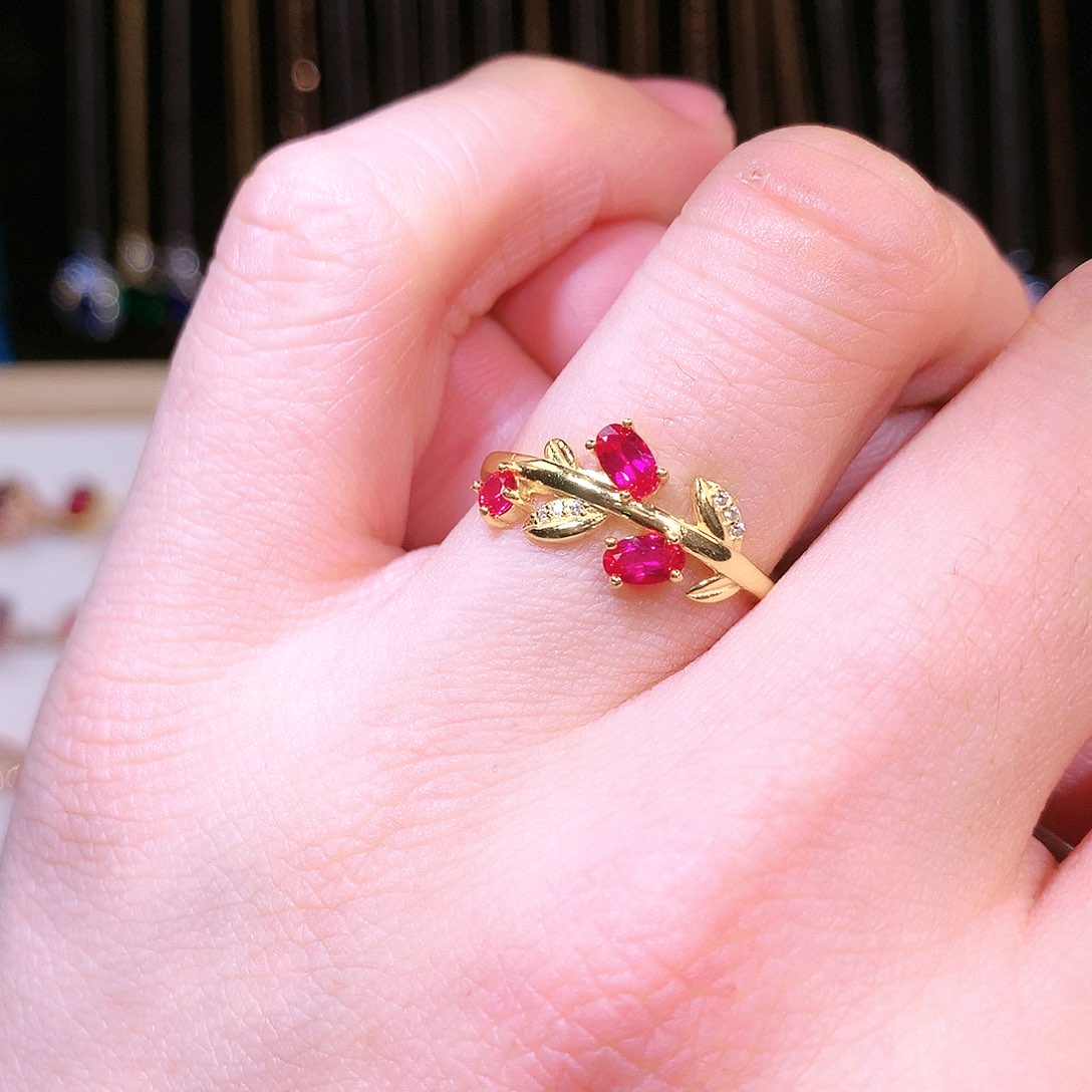 红宝石戒指银S925镶嵌