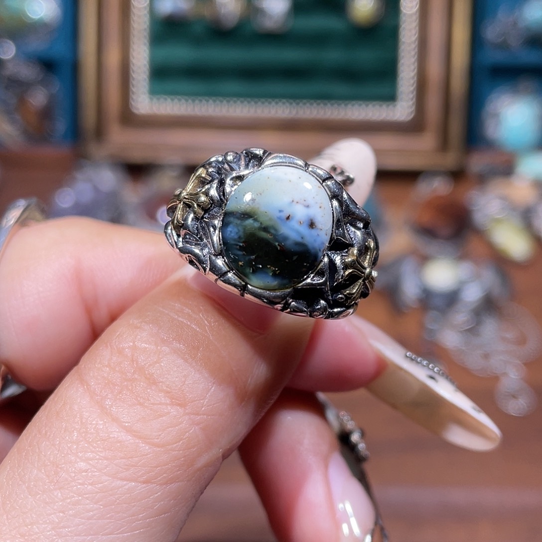 C****琥珀银S925镶嵌戒指戒指