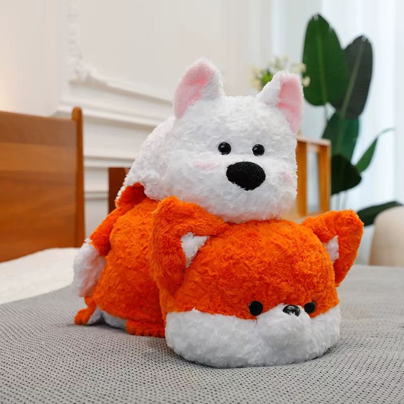 小号34Cm大号43CM翻转小狐朋狗友柔软毛绒玩具女生日礼物抱枕可爱