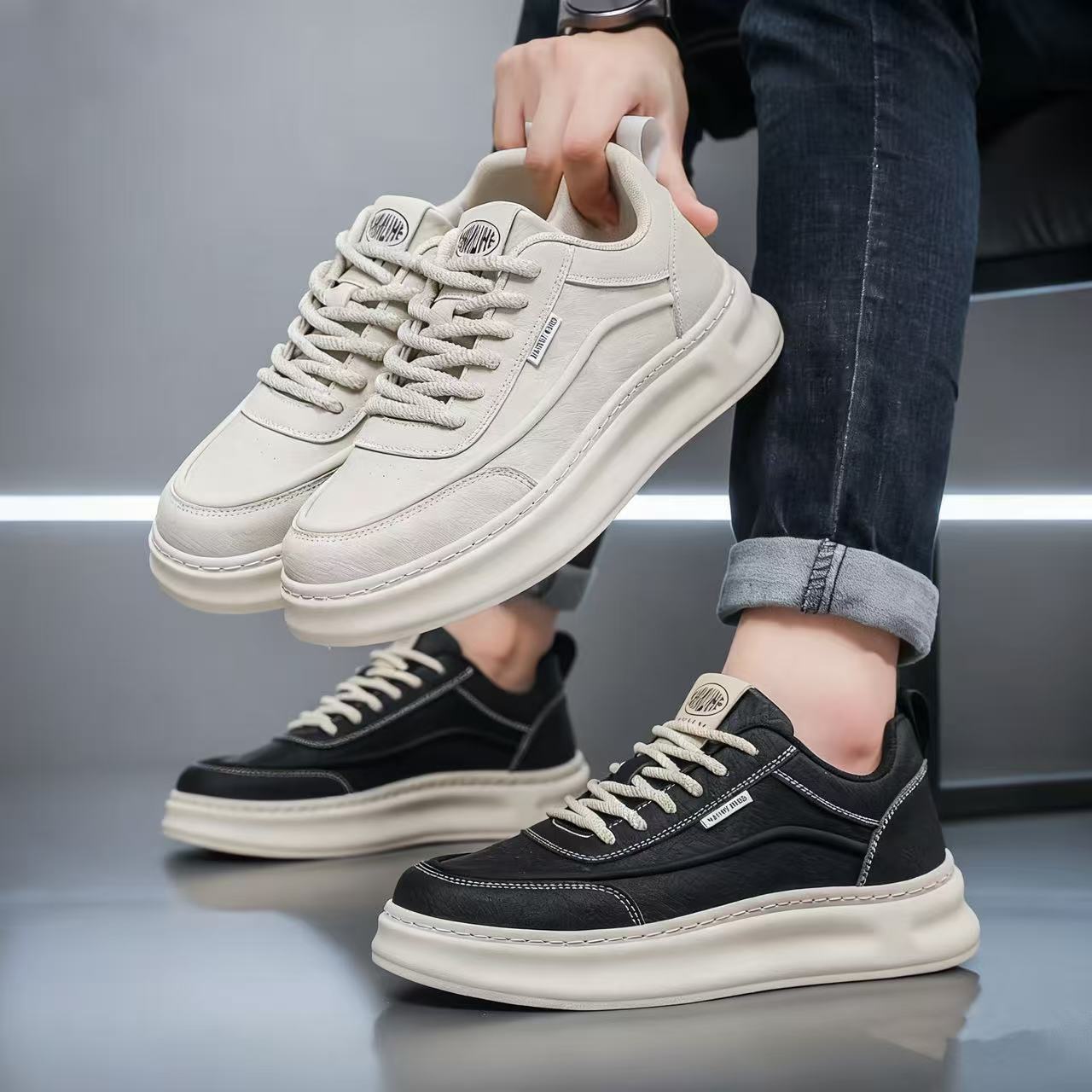 【001-200】冬季新款休闲时尚男鞋百搭舒适运动鞋男款潮鞋板鞋