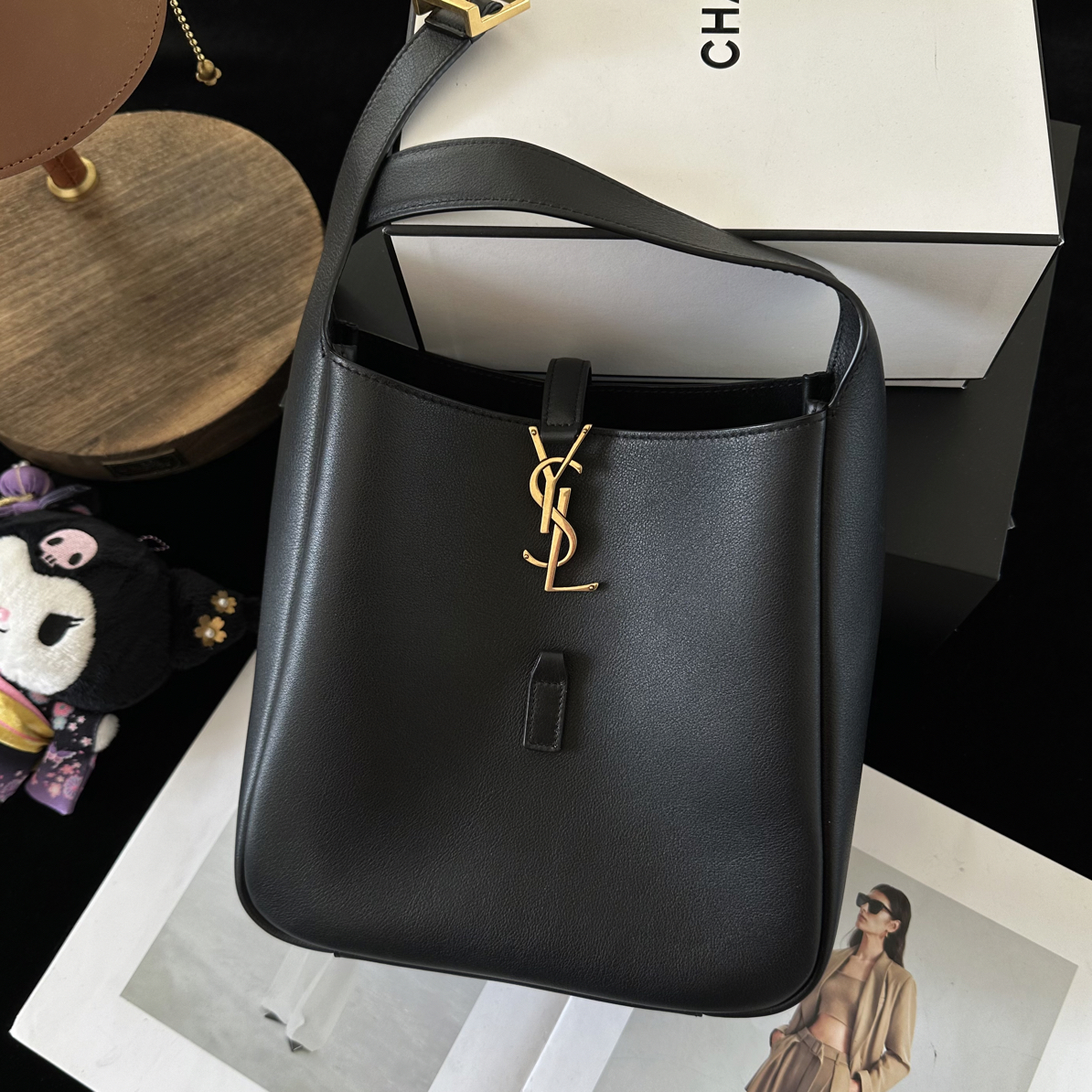 99新 YSL/圣罗兰 圣罗兰YSL 黑金hobo小号单肩包