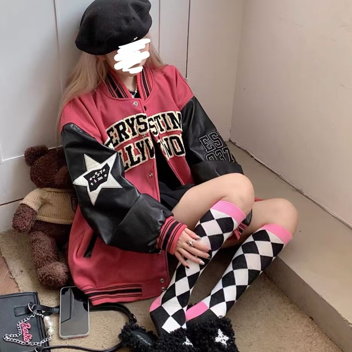 [胖鹅张]美式复古拼接皮袖棒球服外套2629[实物以直播间展示为准]