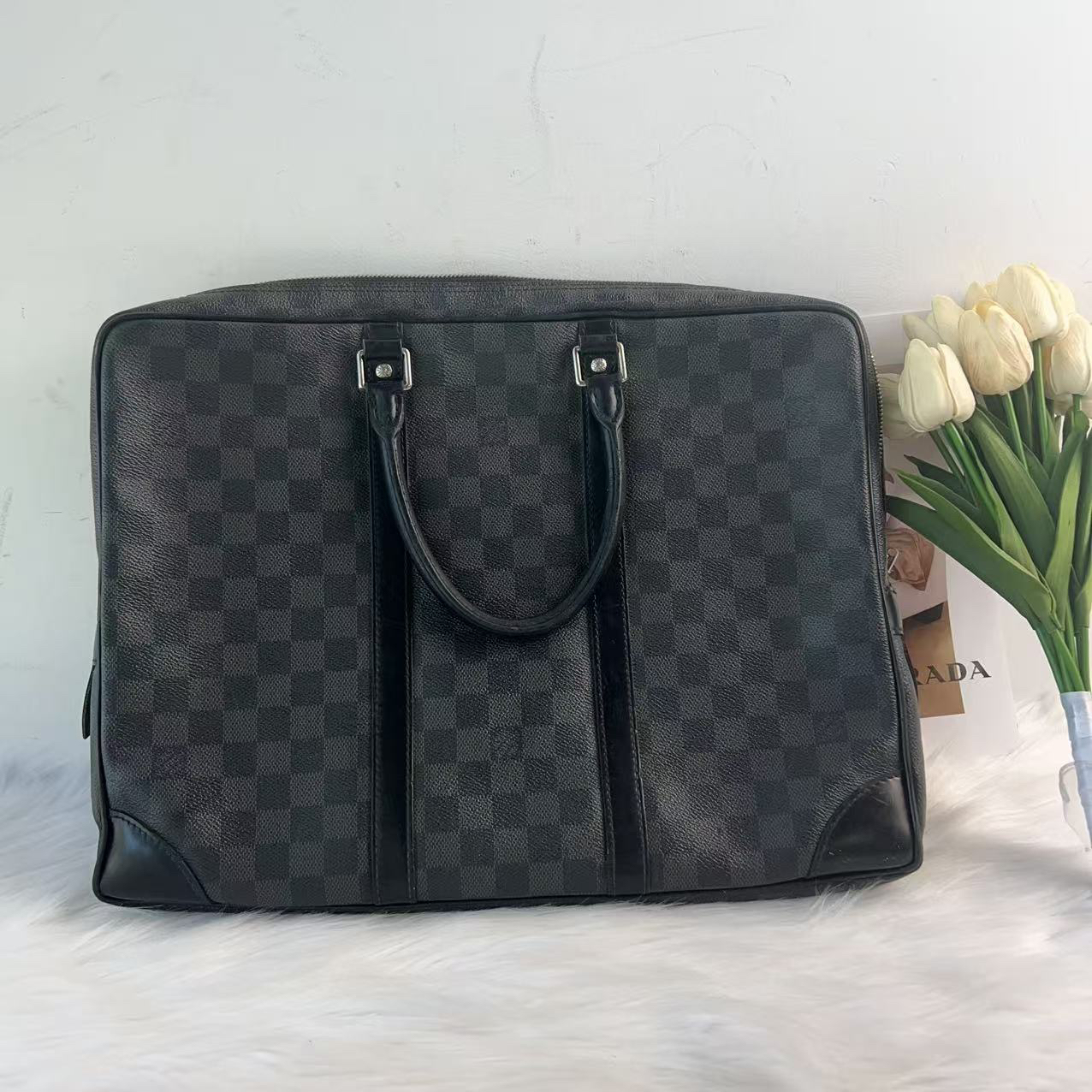 95新 LouisVuitton/路易威登 路易威登黑棋盘格公文手提包