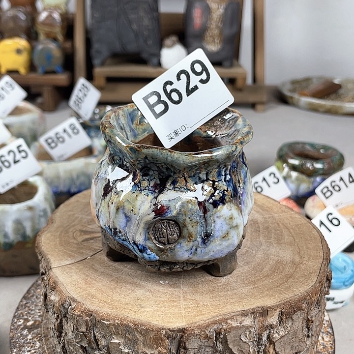 紫砂花盆孤品 不规则油画山石小地雷 外口6