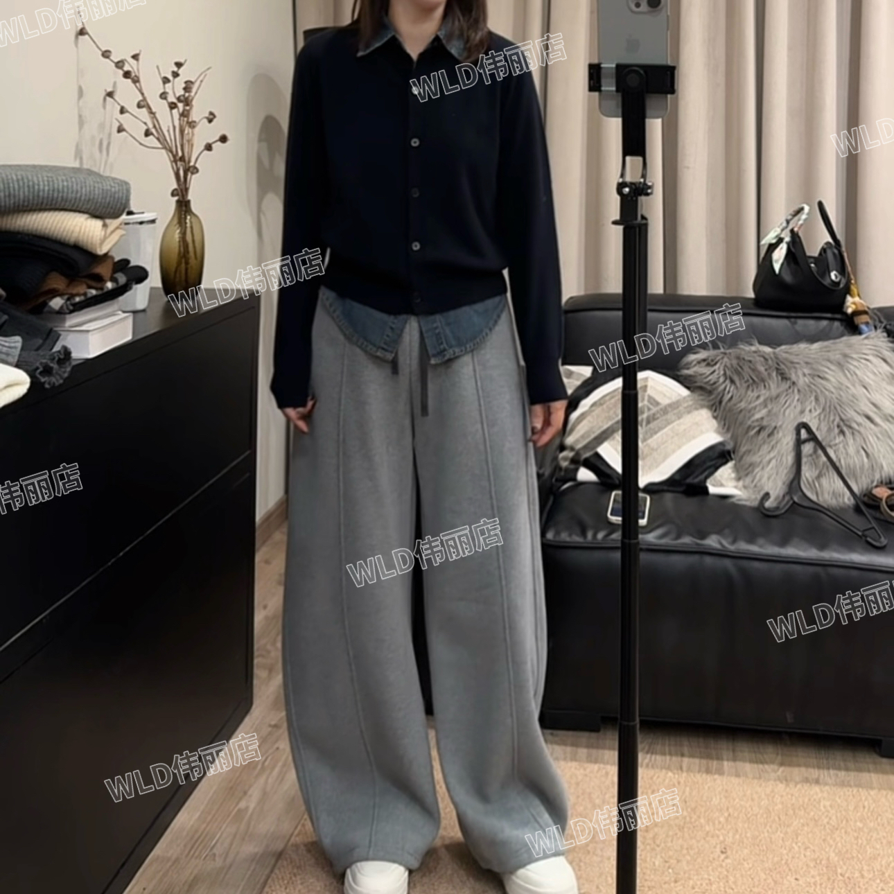 伟丽6店4652款【衬衫领拼接针织羊毛开衫】秋冬韩系百搭