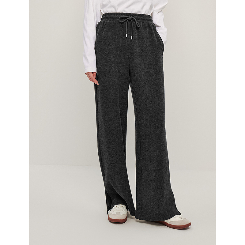 【茵曼女装】茵曼抽绳松紧腰阔腿裤复古开叉显瘦长裤F18448882