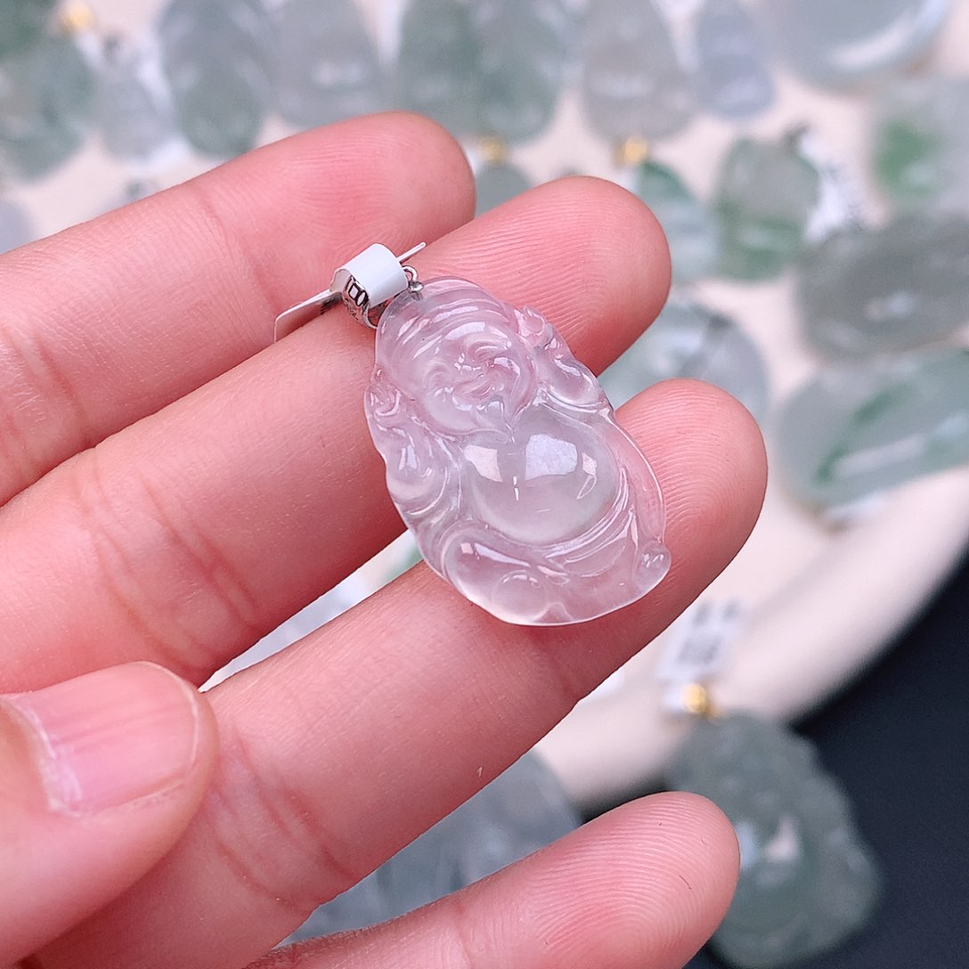 翡翠颈饰18K金镶嵌冰胶财神爷