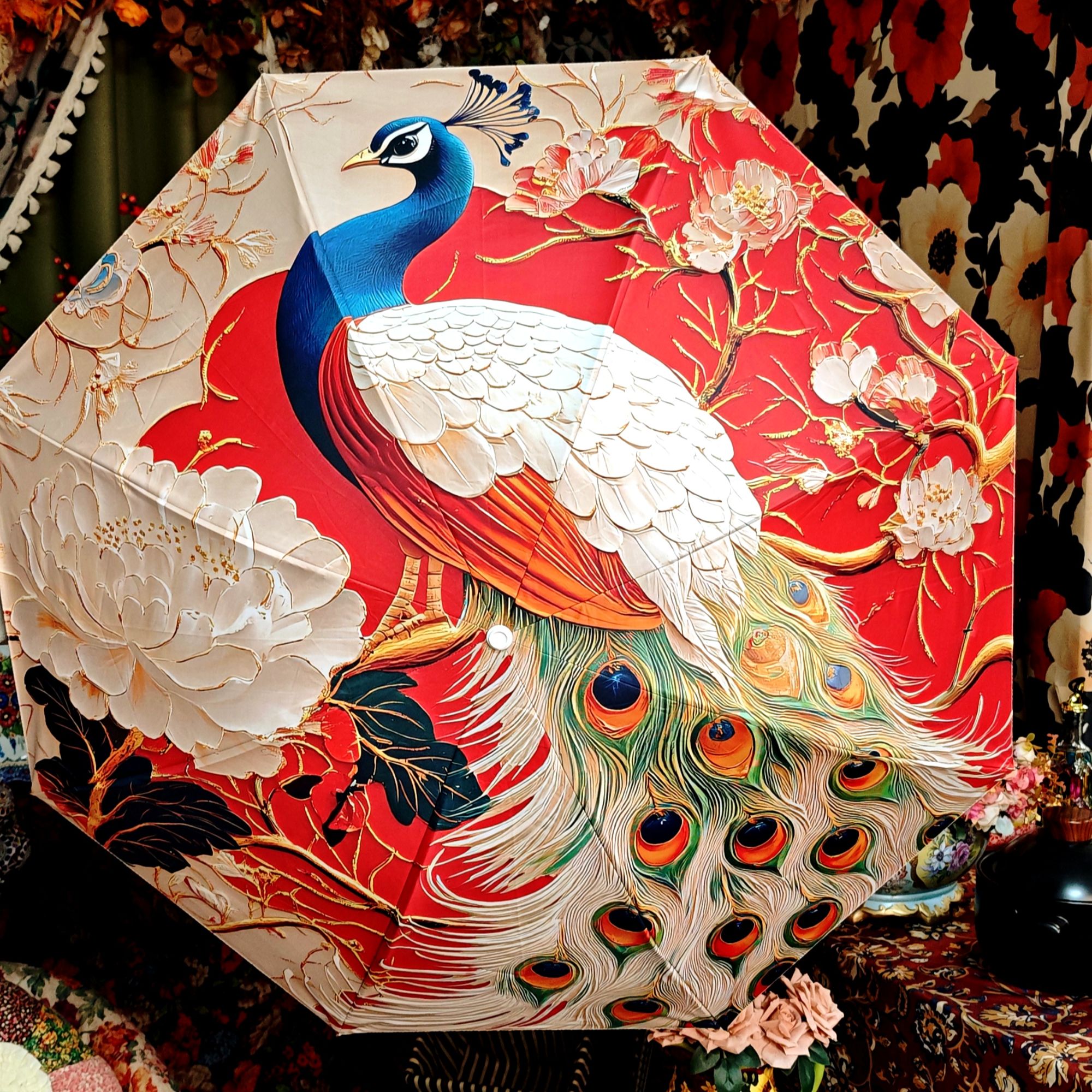 孔雀防晒花伞 加大遮阳伞晴雨伞两用小巧便携太阳伞TZ