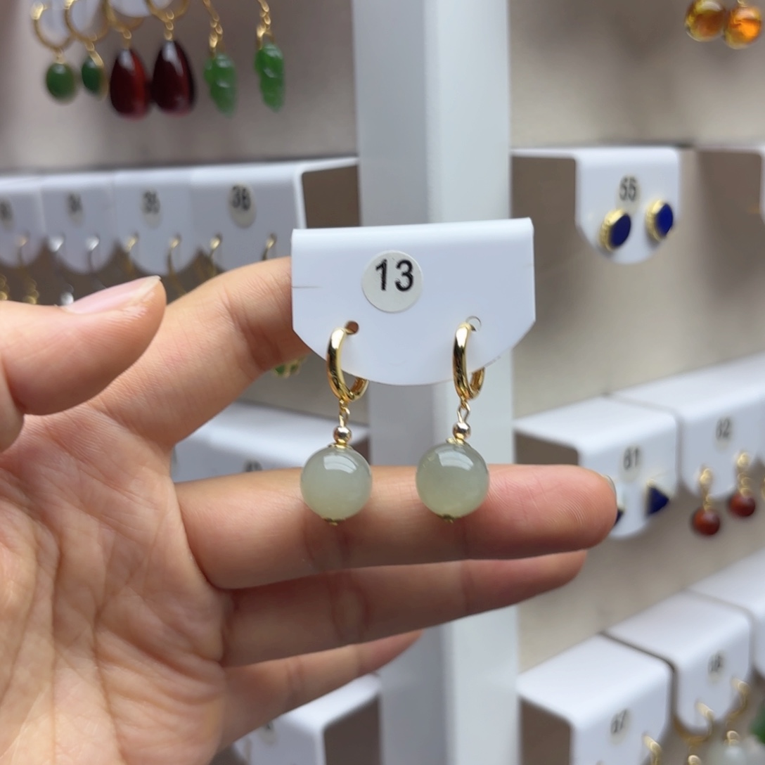 和田玉银S925镶嵌耳饰