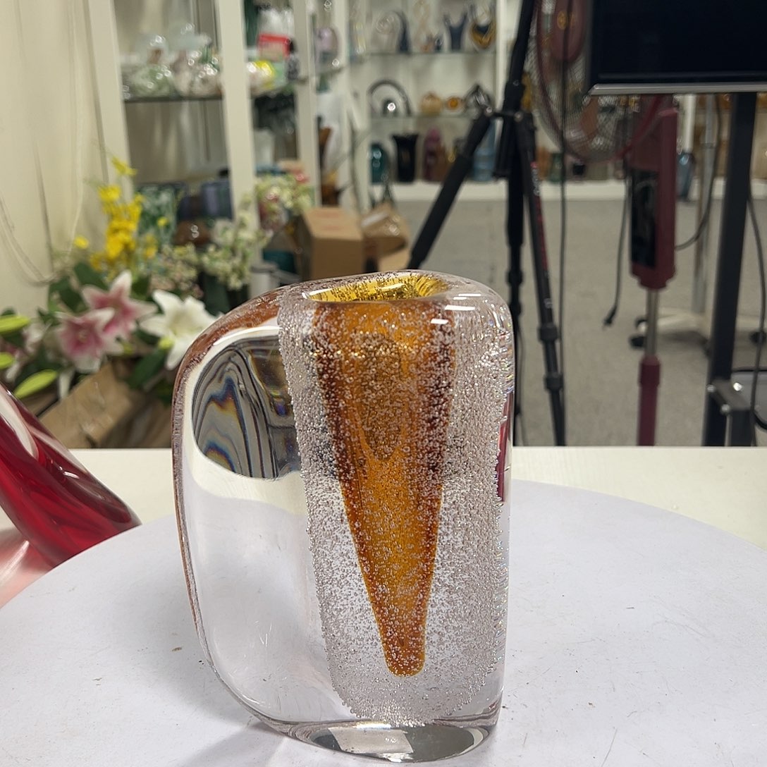 琉璃高17琥珀密集气泡琉璃花器