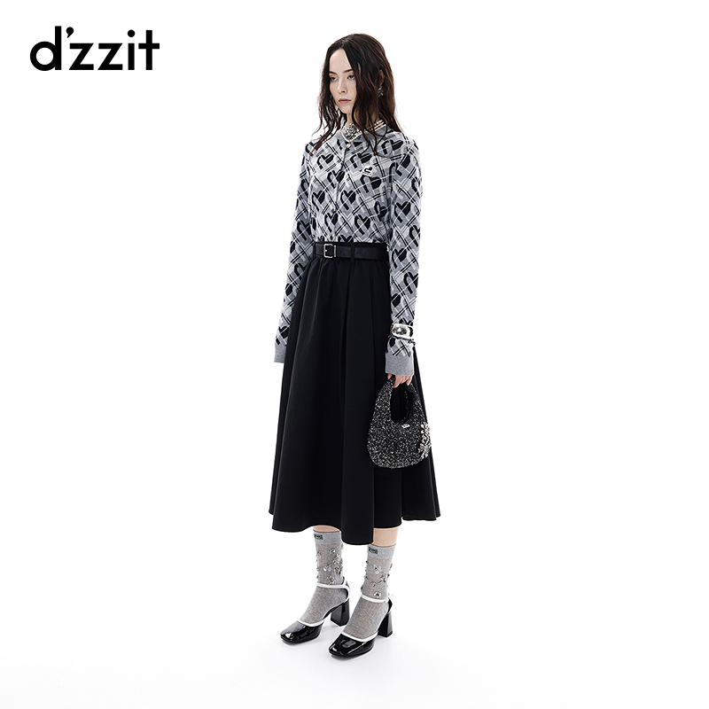 【刘浩存同款】dzzit地素针织衫25冬复古提花开衫上衣女3J4E5396K