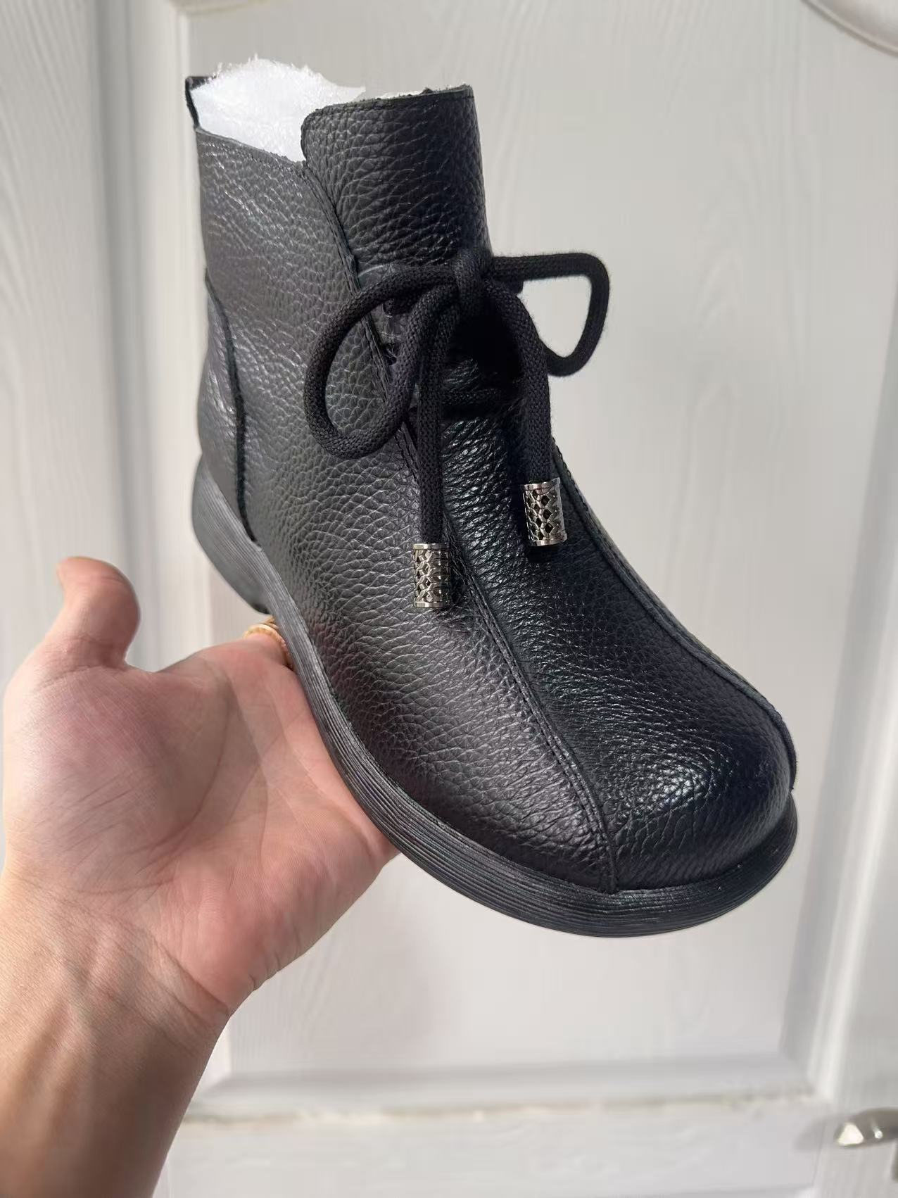 秋冬低跟圆头学院钻女马丁靴皮靴女靴女鞋软底妈妈鞋棉鞋