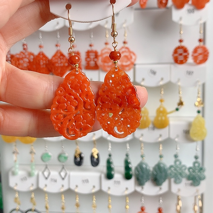 翡翠耳饰银S925镶嵌翡翠