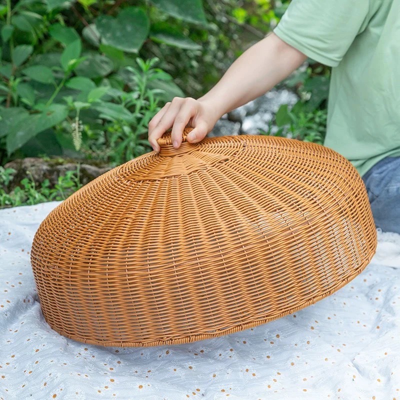 菜盖罩家用塑料餐厅专用盖菜罩防蚊防虫手工编织仿藤编菜罩中式
