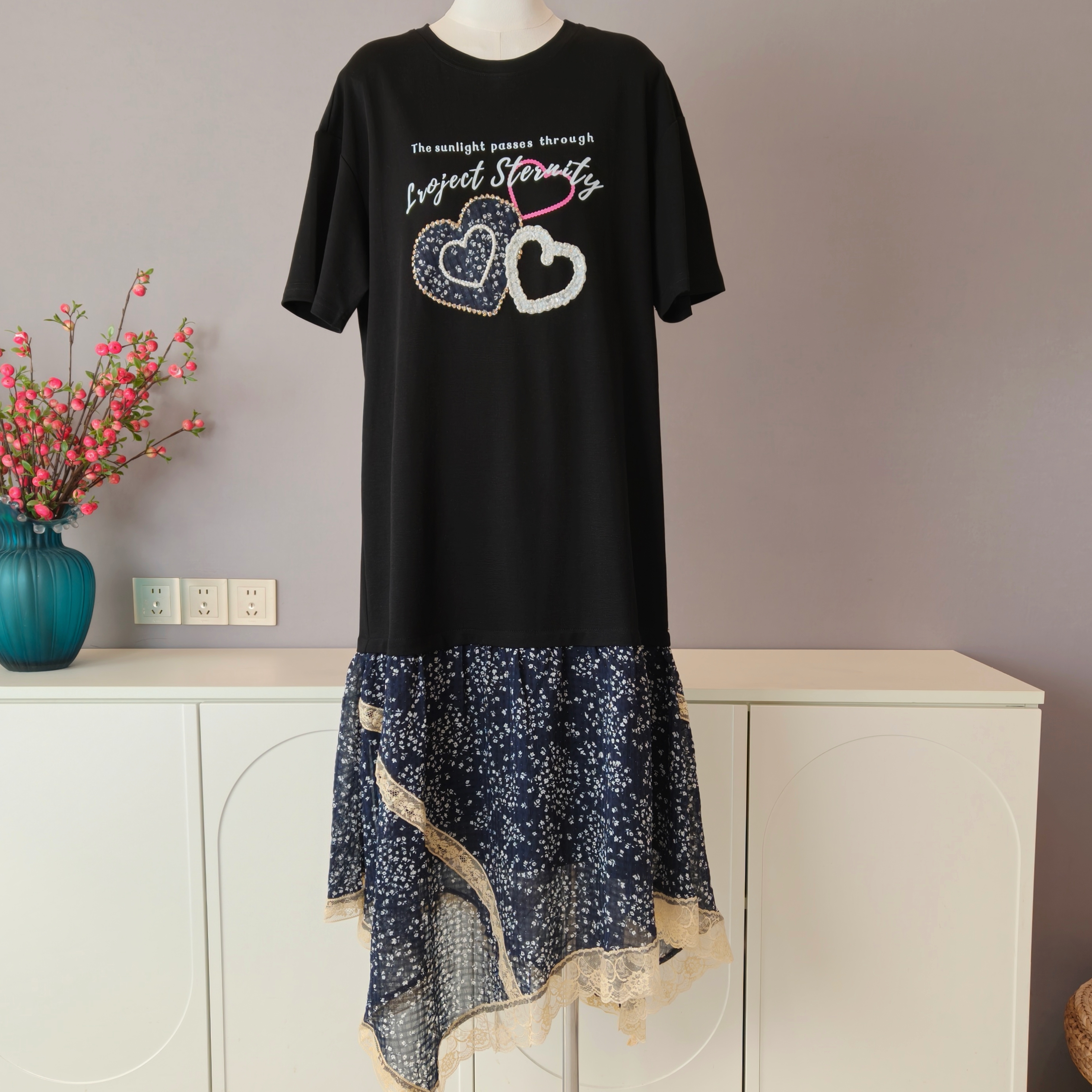 【伟伟专属】爱心重工拼接短袖连衣裙