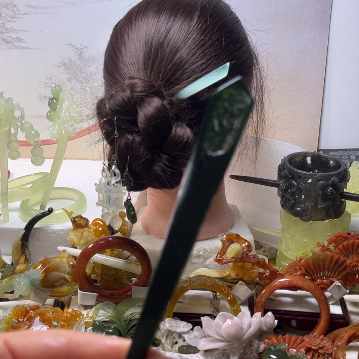 【闪购商品】蛇纹石玉发饰合金