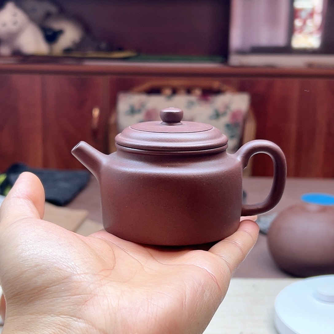 紫砂茶壶半手德钟内推七孔紫泥