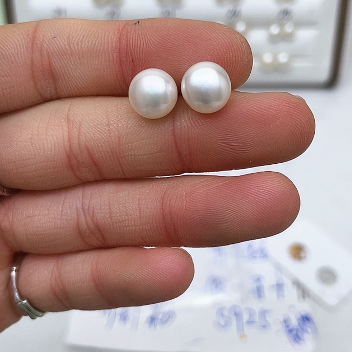 淡水珍珠耳饰银S925镶嵌时**艾