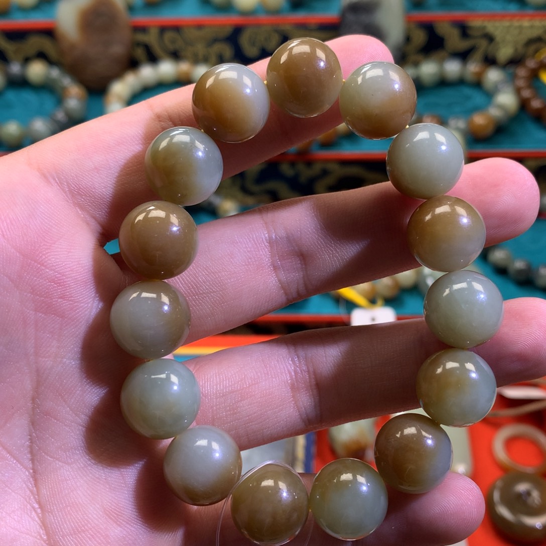 和田玉（糖玉）未镶嵌手链新疆且末糖白和田玉手串卡14微瑕不退不换