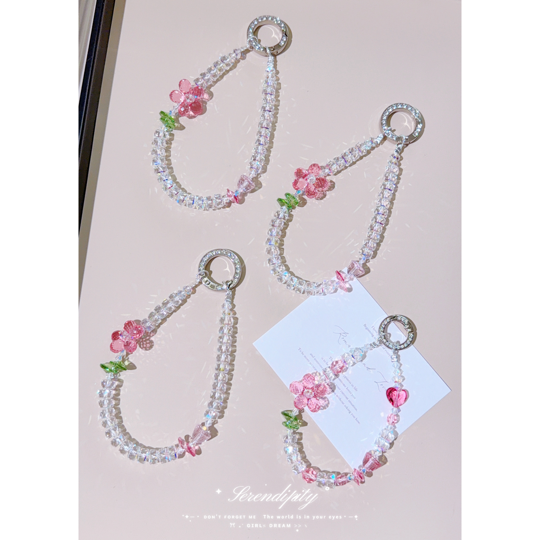 华子水晶五瓣花高级感闪手机链爱心ins通用