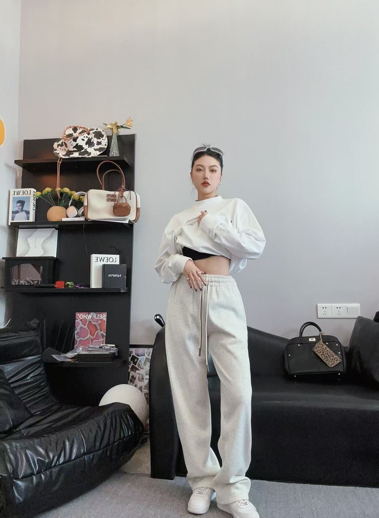 美式慵懒极简加绒直筒休闲卫裤