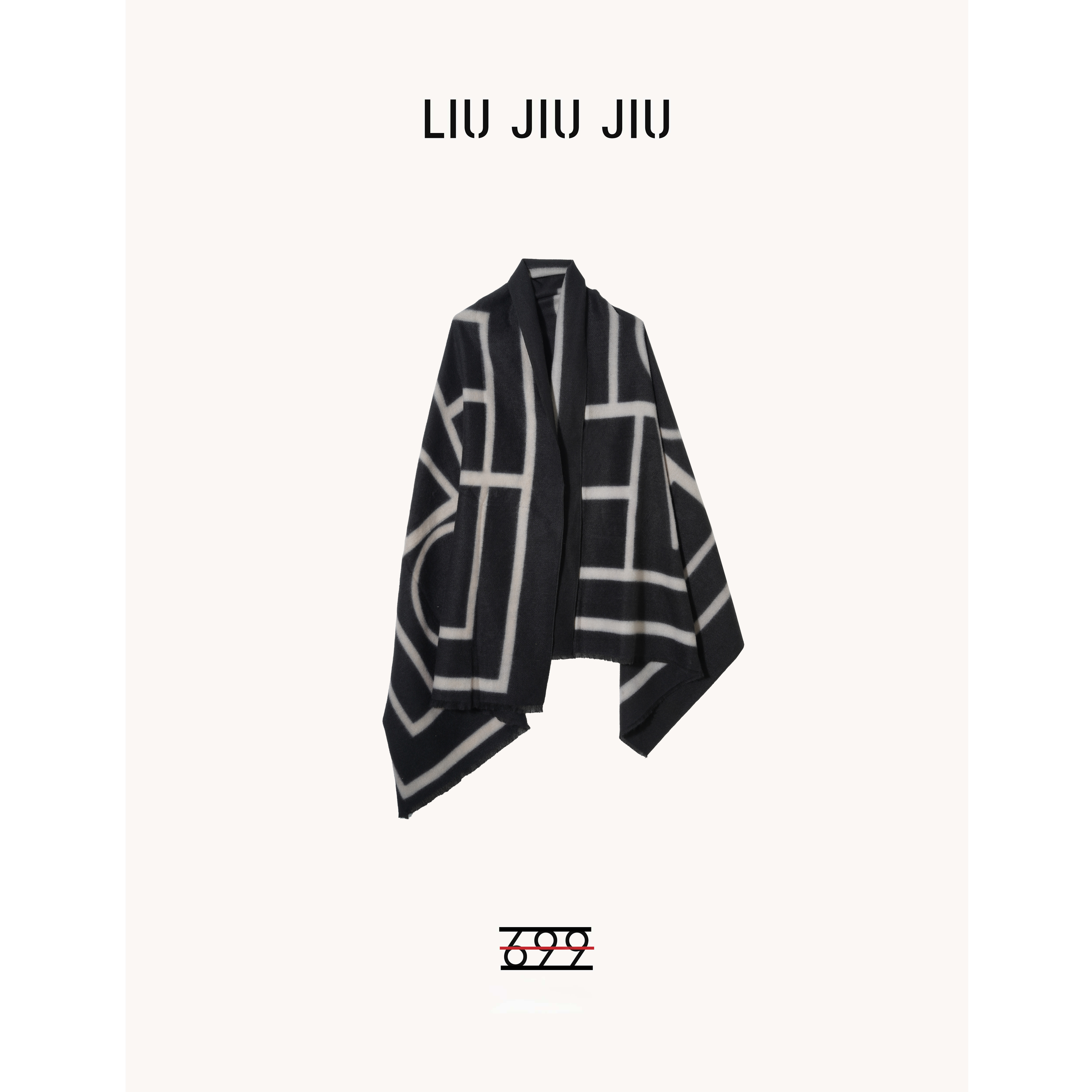 LIUJIUJIU 法式秋冬时尚黑白条纹设计感针织双面披肩围巾WJ5245L