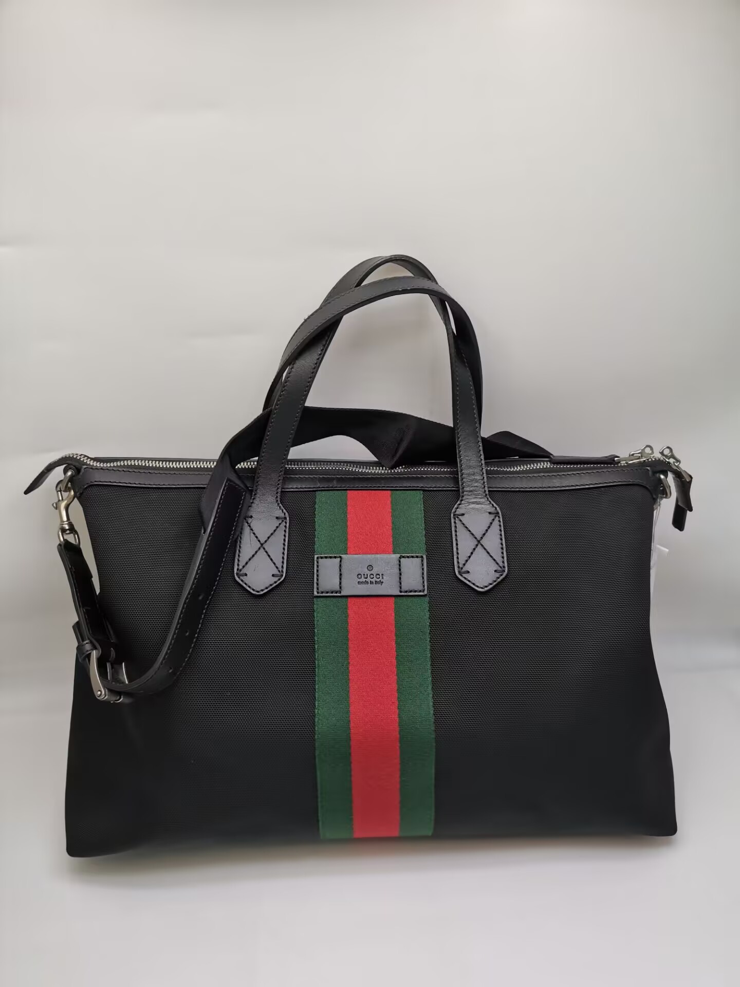 99新 GUCCI/古驰 98新80150古驰黑色红绿条纹手提包