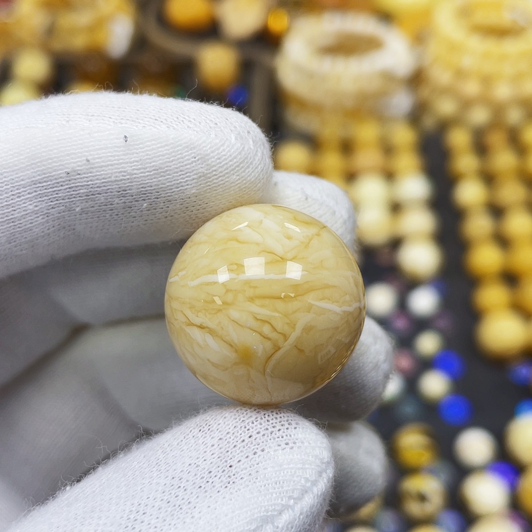 蜜蜡珠宝奇石未镶嵌22.4mm石膏橘金细纹款｜圆珠·段掌柜