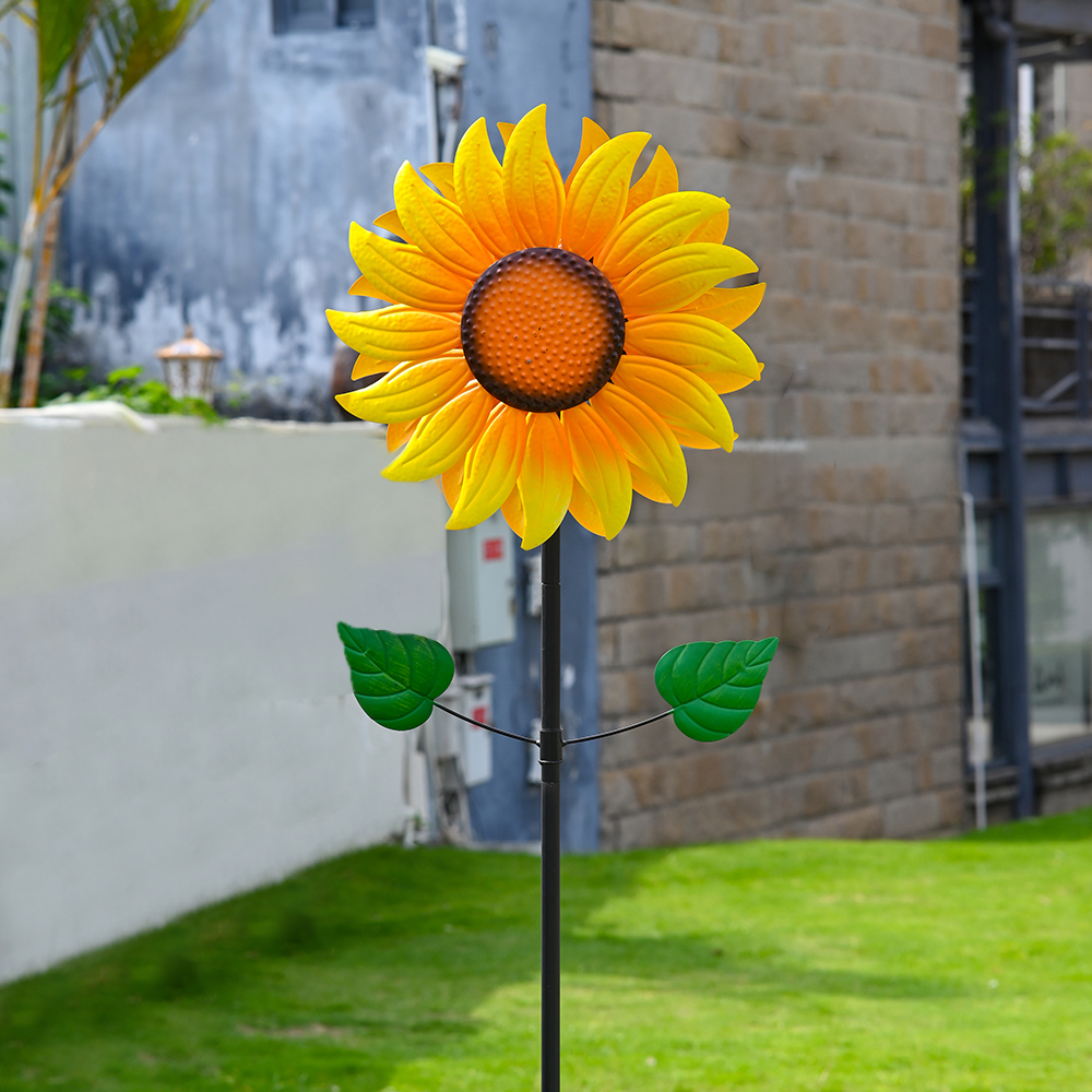 双面旋转铁艺向日葵风车摆件户外庭院花园装饰造景幼儿园风车摆件