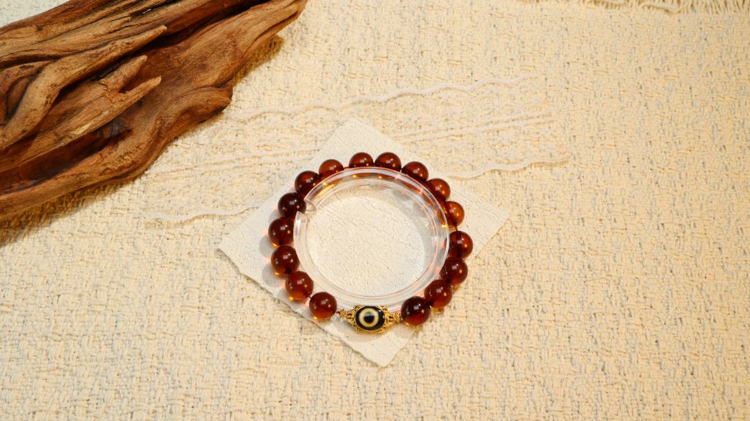 琥珀血珀天珠s925单圈手链【编码C0085】多样性发一