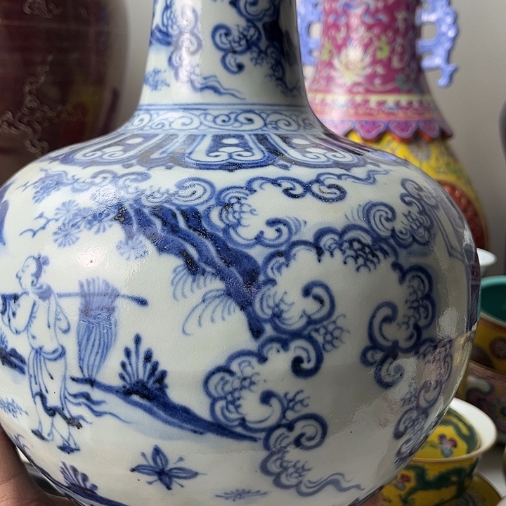 用***7陶摆件青花瓷器天球瓶