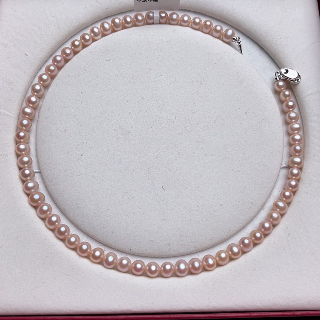 淡水珍珠颈饰银S925镶嵌辣*-6-7mm极光樱花粉