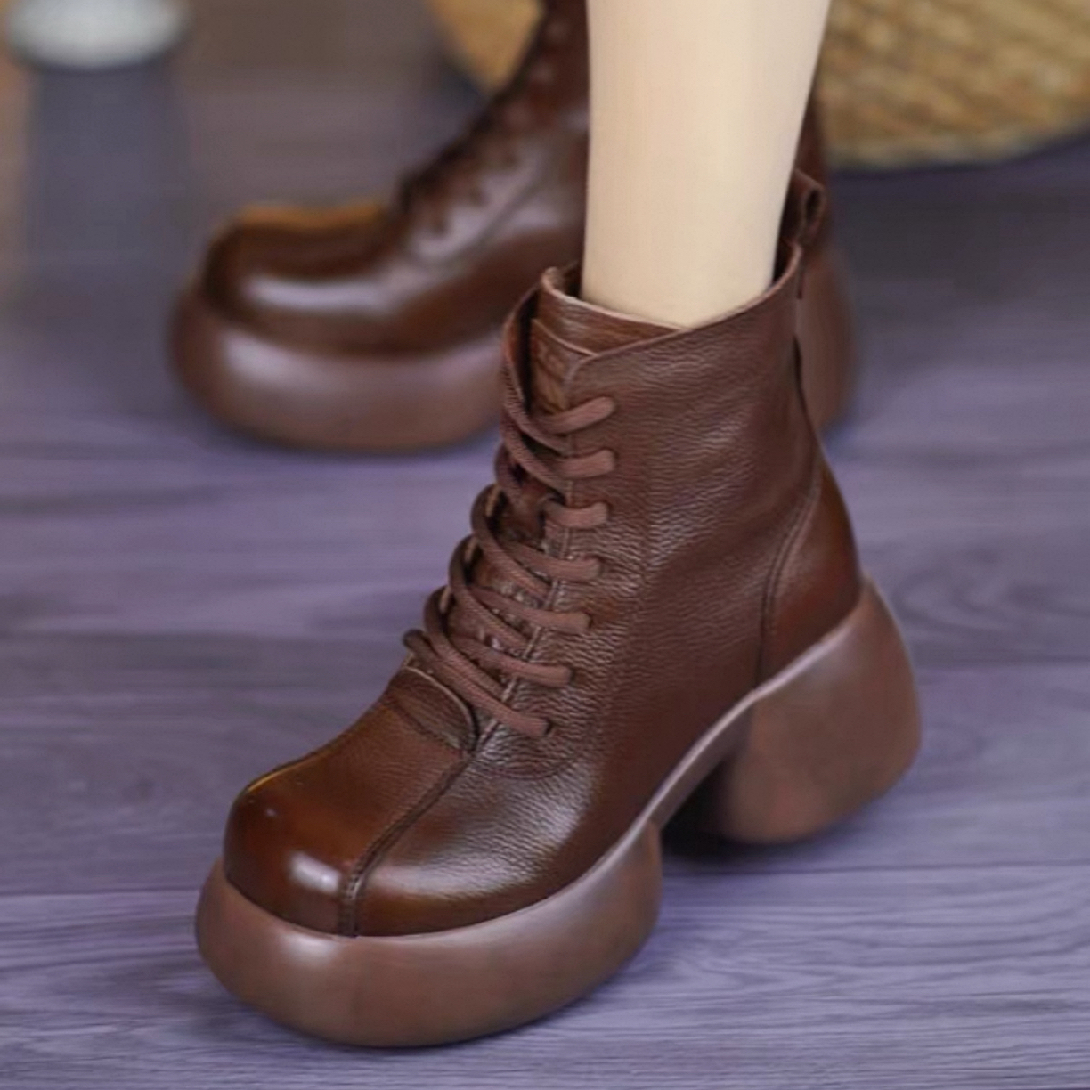 真皮厚底马丁靴女秋冬新款松糕软底休闲短靴休闲百搭女鞋