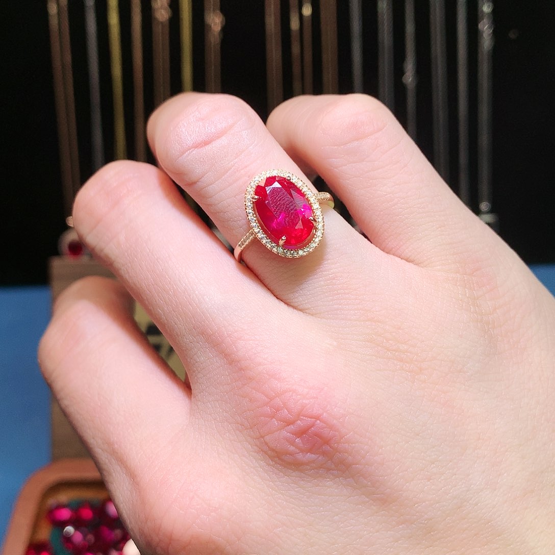 红宝石戒指银S925镶嵌