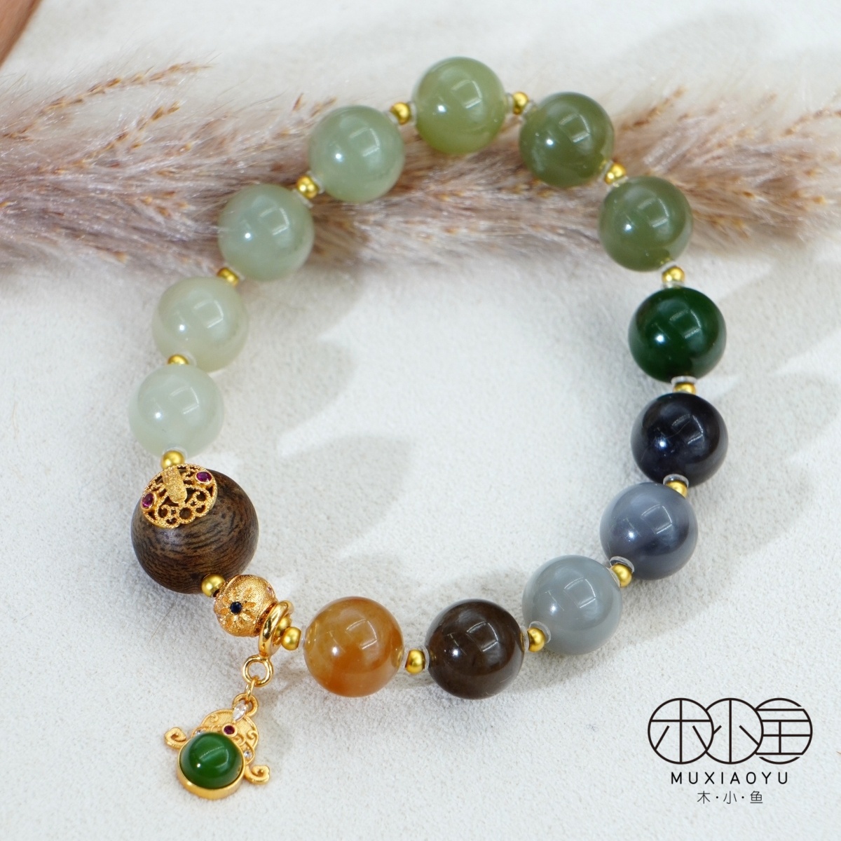 【木小鱼】天然和田玉10mm多宝单圈手串