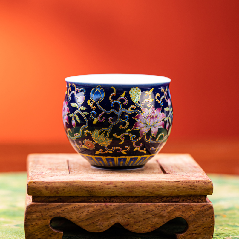 京隆堂主人杯容量75ML珐琅彩茶杯带包包