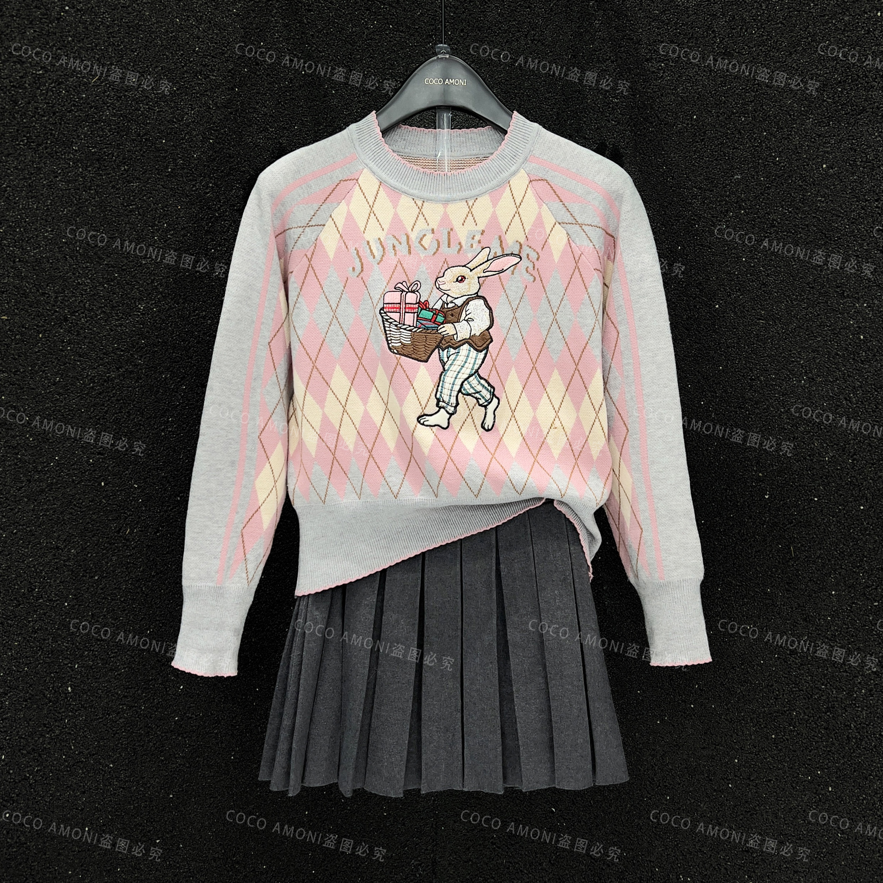 秋冬时尚高级设计师新款重工刺绣气质针织百搭毛衣套装MTZ006