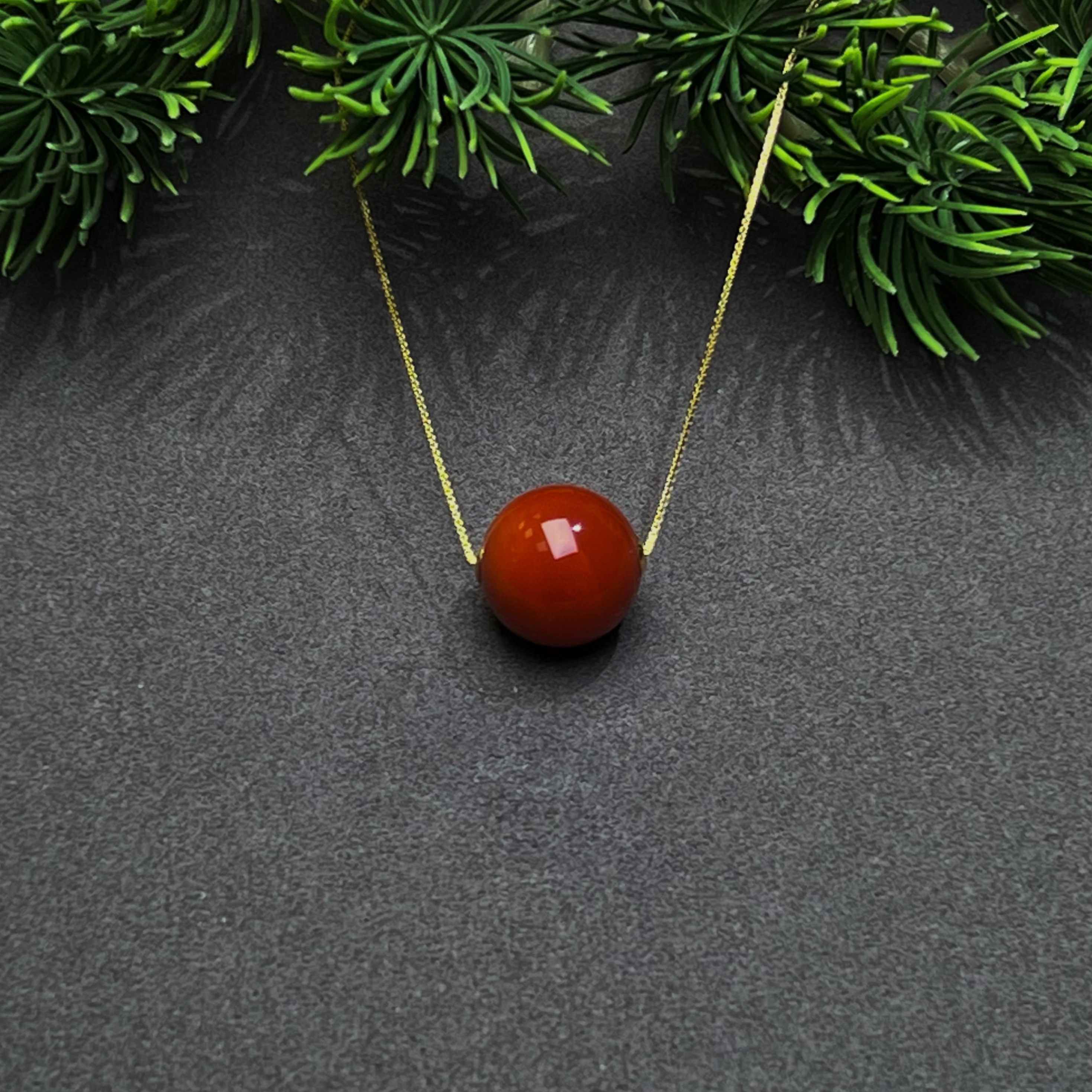 「田姐南红」瓦西料14mm18K金镶嵌锁骨珠路路通转运吊坠