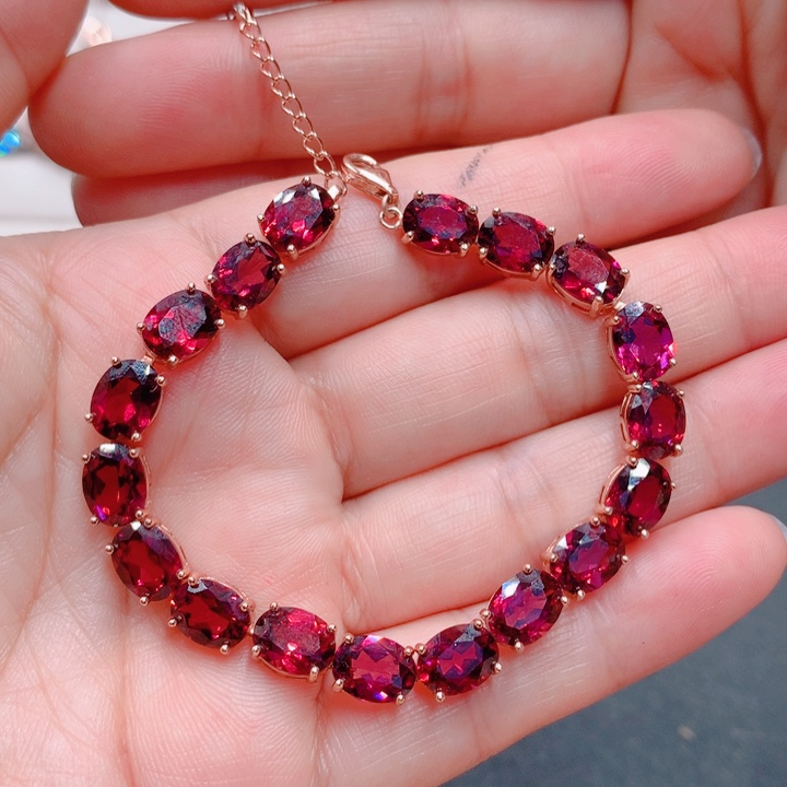 石榴石手链银S925镶嵌芒*