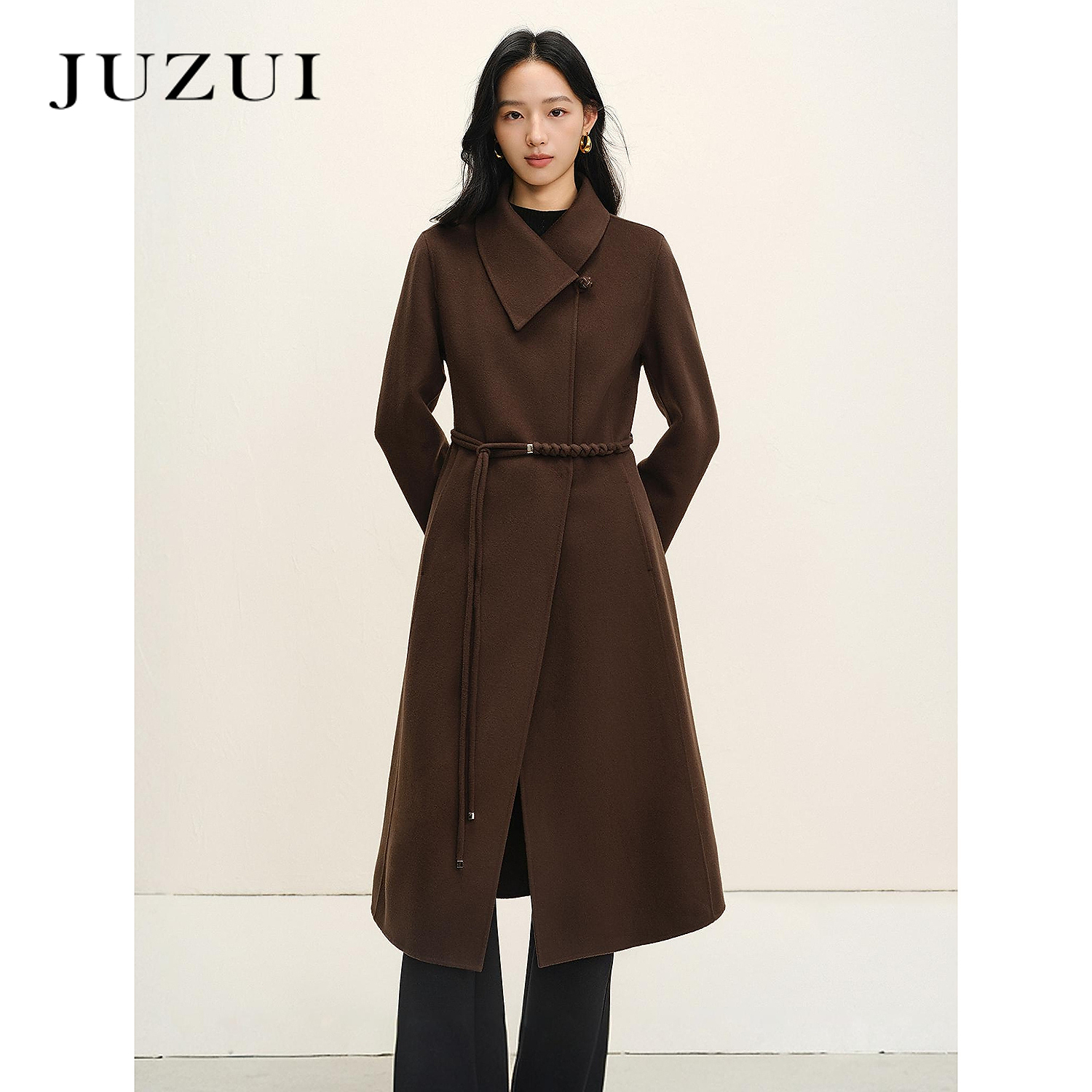 JUZUI玖姿美拉德设计感羊毛双面呢大衣女2025冬季新款JYFD72124