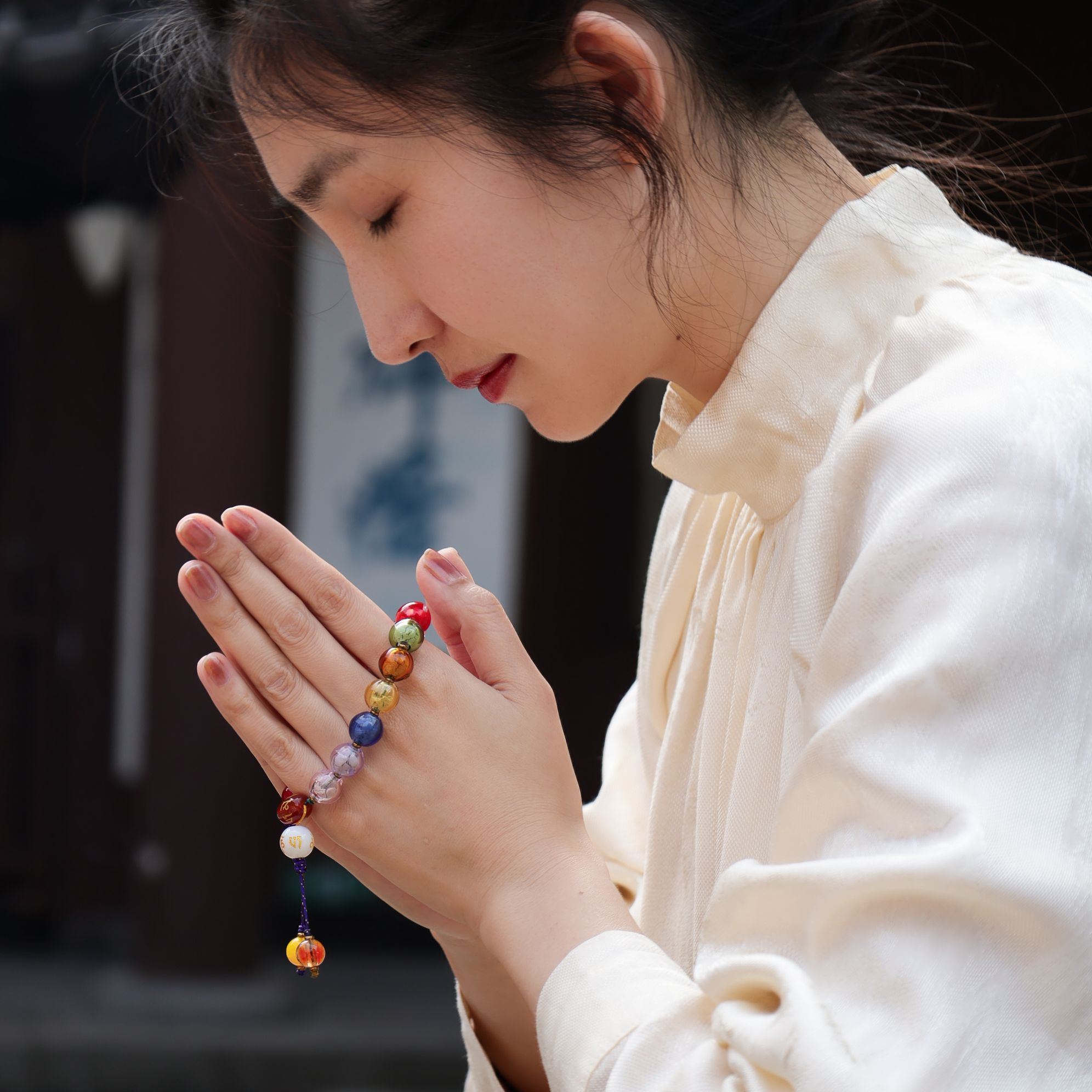 合金手链 LZ2874 高货彩色香灰琉璃满串六字真言绳编手串