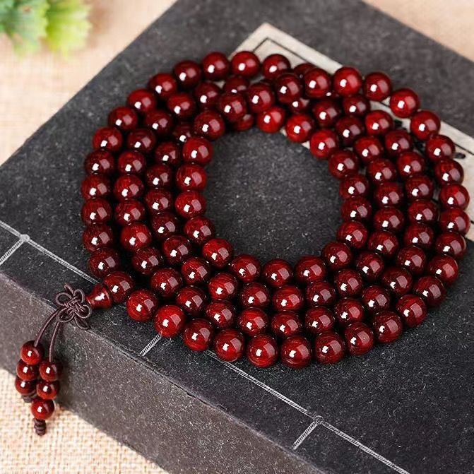 小叶紫檀手串108颗男女双圈手持脖挂0.8佛珠高油密老料正圆珠