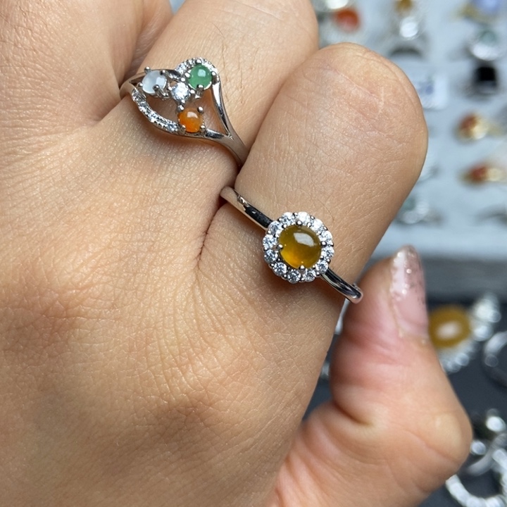 翡翠戒指银S925镶嵌戒指