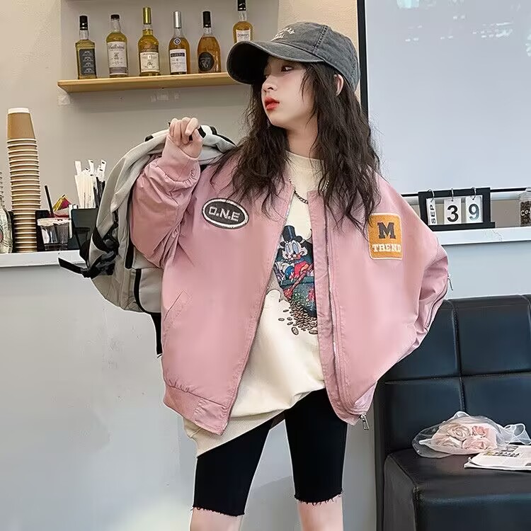 女童春秋款外套2025新款洋气女大童春装休闲夹克衫男童秋装棒球服